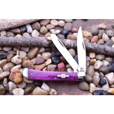 Couteau Canif Rough Rider Trapper Purple Smooth Bone Manche Os Lames