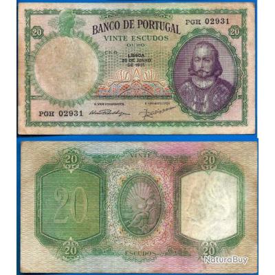 Portugal 20 Escudos 1951 Billet Menezes Escudo Europe Monnaies 10609098