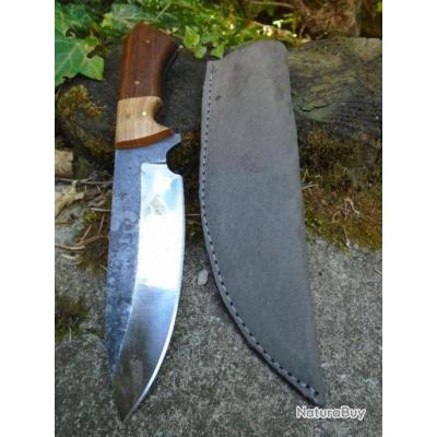 Couteau De Chasse Survie Bushcraft Lame Acier Carbone Etui Cuir