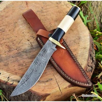 Couteaux De Chasse Lame Damas Fix Bowie Hunting Damascus Knife Bone