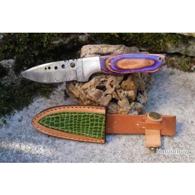 Skinner Couteau De Chasse Damas Lame 256 Couches Manche Bois Purple