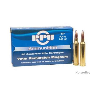 Cartouches PPU Calibre 7MM REMINGTON MAGNUM SP 145grs Boite De 20