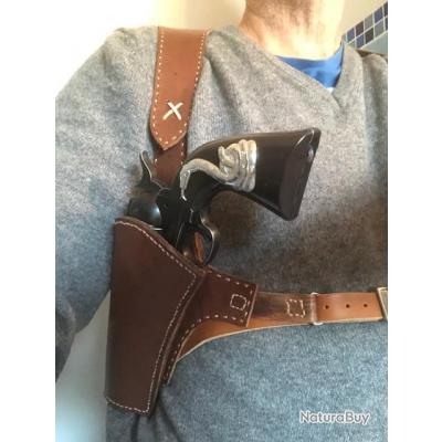 Holster Epaule Pour Gaucher Cuir Marron Pour Colt Saa Navy