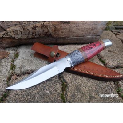 Poignard Couteau De Chasse Survie Bowie Lame Acier Carbone Etui