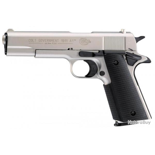 Pistolet 9 mm  blanc Colt Government 1911 A1 nickel