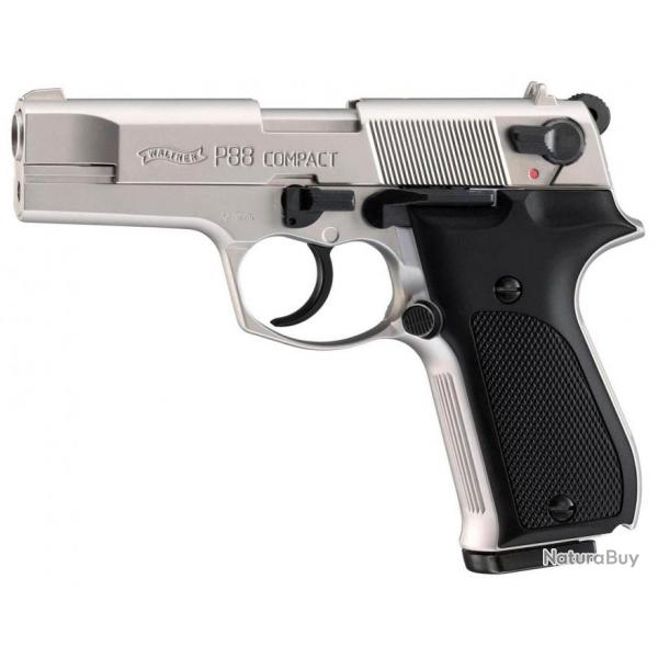 Pistolet 9 mm  blanc Walther P88 Compact nickel