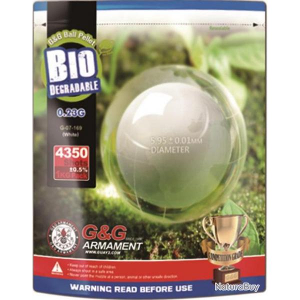 Billes G&G 6 mm 0,23 gr biodgradables en sachet de 1 kg