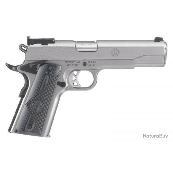 Pistolet Ruger SR1911 cal .45 auto target - Canon 5" 8+1 coups - Stainless steel -  Vise rglable B
