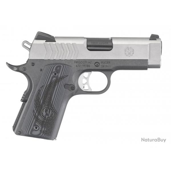 Pistolet Ruger SR1911 calibre .9mm Luger LWGT Officer - Canon 3.6" - Chargeur 7+1 coups - Stainless 