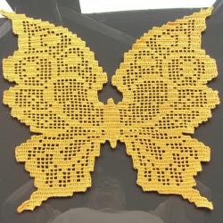 Papillon orange, napperon crochet filet. Décoration textile fait main neuf .