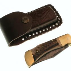 Couteau BOIS DE CERF et DAMAS DM1019 + HOUSSE EN CUIR