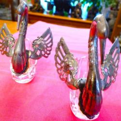 2 SPLENDIDES SALERONS EN CRISTAL POUR FONCTION SERVICE DE TABLE OU COLLECTION VAISSELLE VERRERIE -