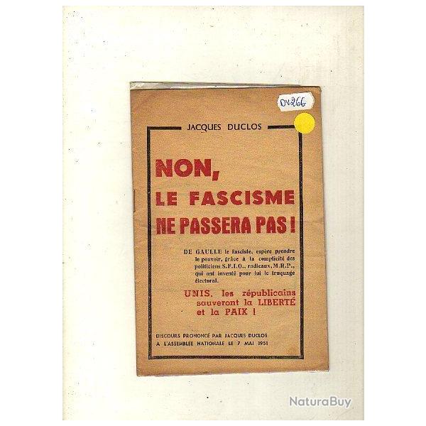 Non,le fascisme ne passera pas. de jacques duclos