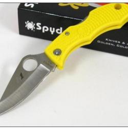 Couteau SPYDERCO LADYBUG 3 Yellow  SALT Acier H-1 Plain Made In Japan SCLYLP3