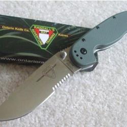 Couteau Ontario RAT-1 Tactical Folding Knife Olive Drab G-10 Handles Acier AUS-8 ON8849OD