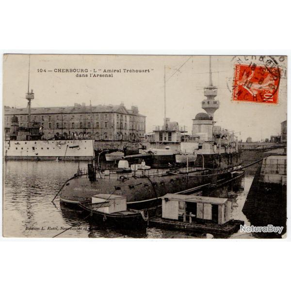 CPA - Marine Militaire  "CHERBOURG - L "Amiral Trehouart " dans l'Arsenal   -N1198