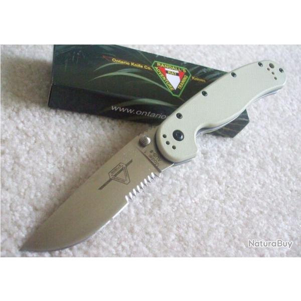 Couteau Ontario RAT-1 Tactical Folding Knife Desert Tan G-10 Handles Acier AUS-8 ON8849DT