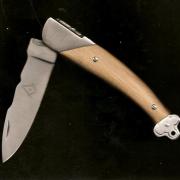 Couteau Pliant Damas - Lame Acier Damas - Manche Bois Wengé - Étui Cuir Inclus