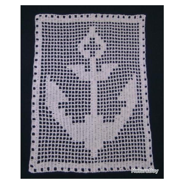 Rideau ou Napperon "  Ancre Marine " . dcoration textile crochet fait main.