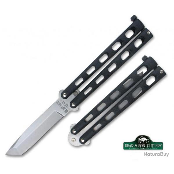 Couteau Butterfly Balisong Tanto Bear & Son Acier Carbone Made In USA BC114AB