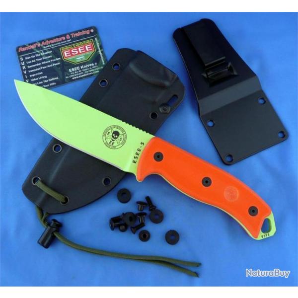 Couteau de Survie ESEE Model 5 Venom Green Survival, Escape Acier 1095 Made in USA ES5PVG