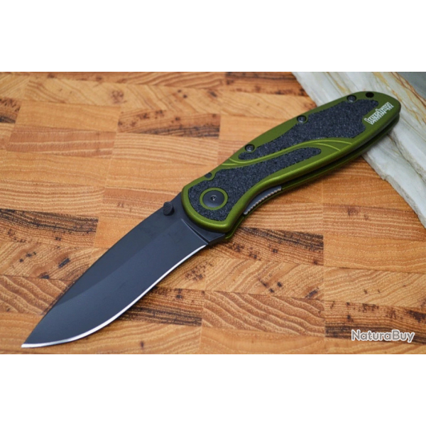 Couteau Kershaw Blur Olive Drab acier 14C28N Tungstne Manche Alu 6061-T6 Made In USA KS1670OLBLK