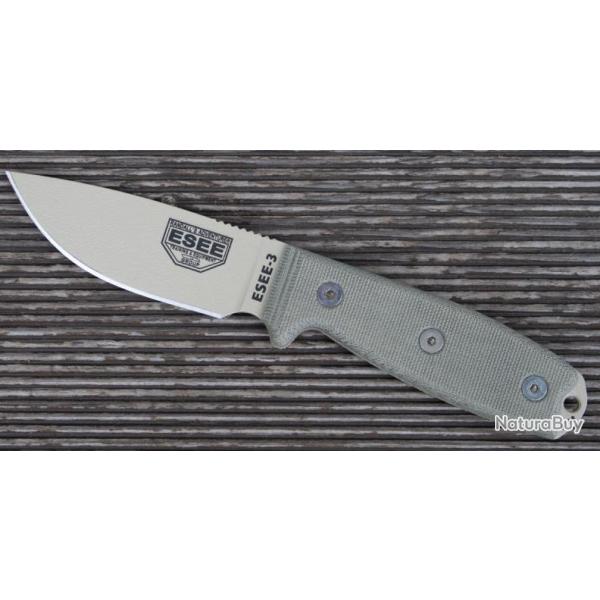COUTEAU ESEE Knives - COUTEAU RAT CUTLERY ESEE MODEL 3 Carbone 1095 MADE IN USA ES3PMDT