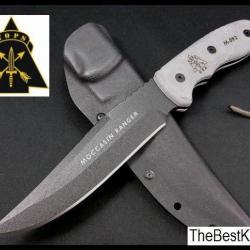 Couteau de Survie Tops Moccasin Ranger Lame Acier 1095 Manche Micarta Etui Nylon Made In USA TP88