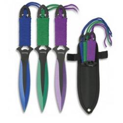 Set de 3 couteaux de lancer anodisé titan 19 cm 3 couleurs