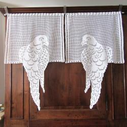 Rideaux brise vue " Oiseaux Perroquets " crochet Pièce unique fait main.