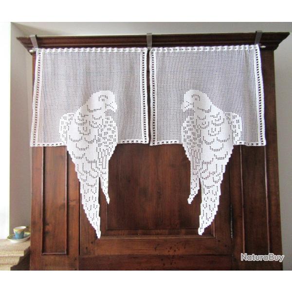 Rideaux brise vue " Oiseaux Perroquets " crochet Pice unique fait main.