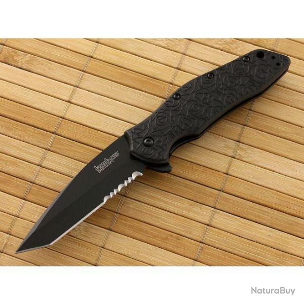 Couteau Kershaw Kuro Tanto Serrated Acier 8Cr13Mov Manche Fibre de Nylon KS1835TBLKST