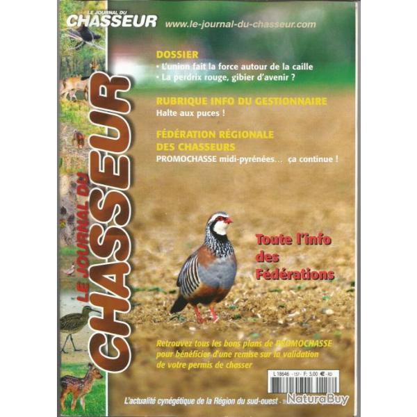 le journal du chasseur n 157 , juin 2010,  fdrations franaises , perdrix rouge ,caille