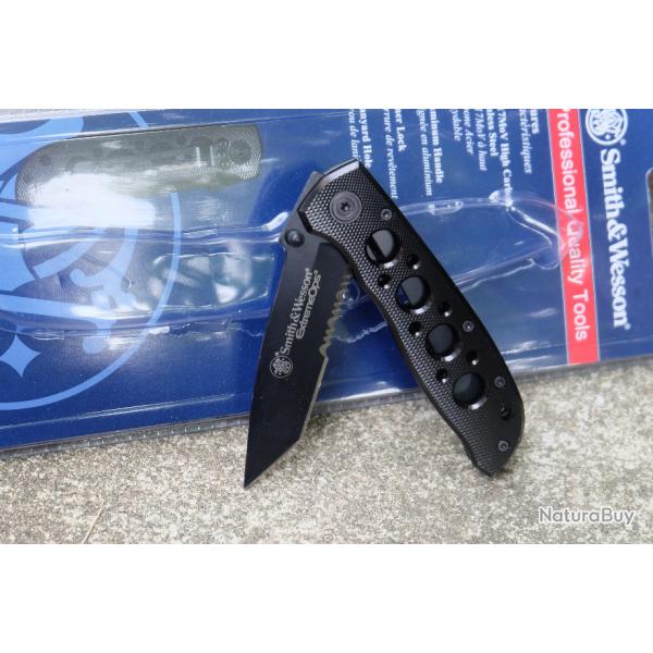 Couteau SMITH&WESSON ExtremeOps Tactical Lame Tanto Acier 7Cr17MoV Serr Linerlock Clip SW5TBS