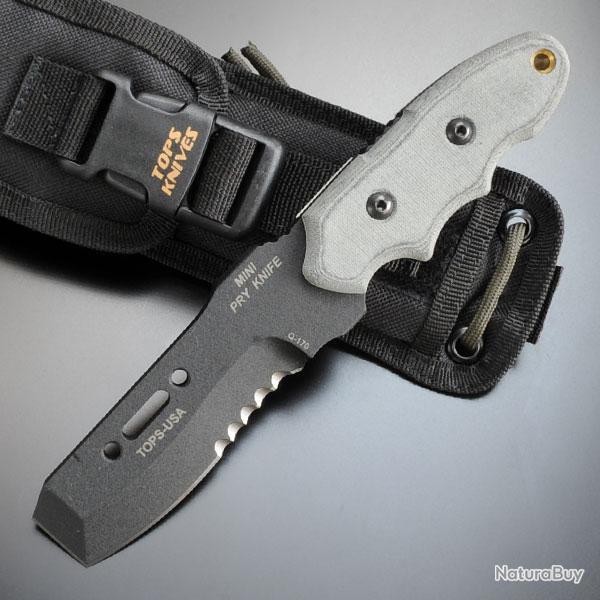 Couteau de Survie TOPS Mini Pry Knife Acier 5160 Manche Micarta Tops Knives Made In USA TPMPK01