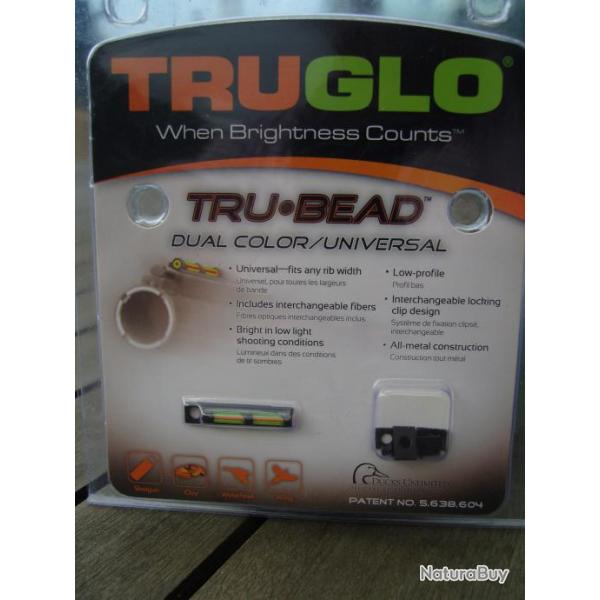 guidon TRUGLO TRU-BEAD dual color fibre optique universel A VIS ! promo ! beretta, benelli