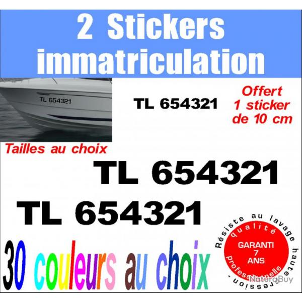 2 stickers IMMATRICULATION ref 4 hors bord bateau pche jet ski et voilier