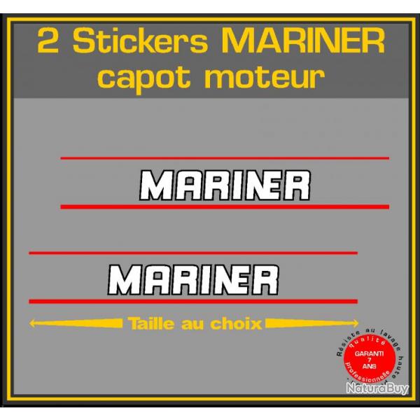 2 stickers MARINER capot moteur srie 2 ref 1 hors bord bateau barque pche