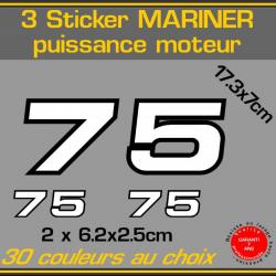 3 sticker MARINER puissance moteur 75 cv serie 2 hors bord bateau peche
