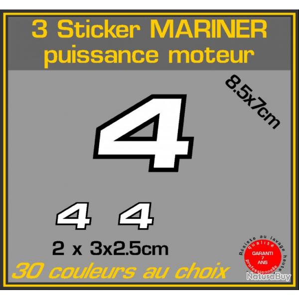 3 sticker MARINER puissance moteur 4 cv serie 2 hors bord bateau peche