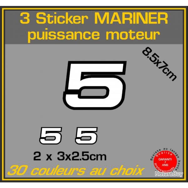 3 sticker MARINER puissance moteur 5 cv serie 2 hors bord bateau peche
