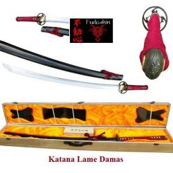 Katana  Lame  DAMAS ( Bois rouge et noir )