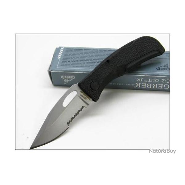 Couteau Gerber E-Z Out Junior Acier Carbone/Inox Serrated Manche Zytel Made In USA G6551