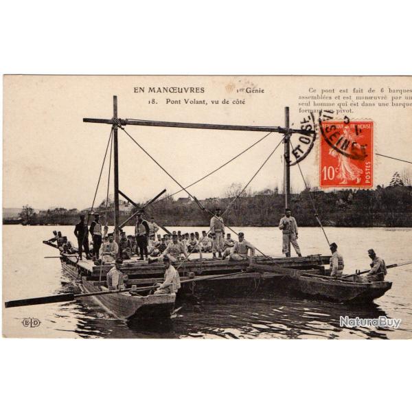 CPA -  Militaire-  EN MANUVRES 1 er Gnie Pont Volant  vu de cote  N1213