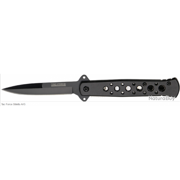 LOT DE 3 Couteau Stiletto  Ouverture Assiste Acier Carbone/Inox Manche Alu Tac Force TF698BK