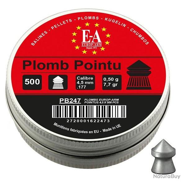 Boite de 500 PLOMBS   Tte Pointue  4.5 mm