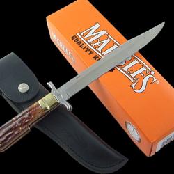 BEAU Couteau D'ESTAING De CHASSE MARBLES LAME Acier 440 Manche OS  Etui CUir MR101