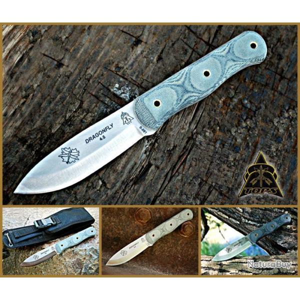 Couteau de Survie Tops Dragonfly Acier Carbone 1095 Manche Micarta Tops Knives Made USA TPDFLY45