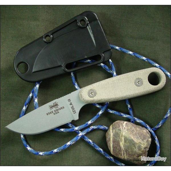 Couteau de Survie Esee Knives Izula II Gray Acier Carbone 1095 Manche Micarta Made In USA ESIZ2SPC