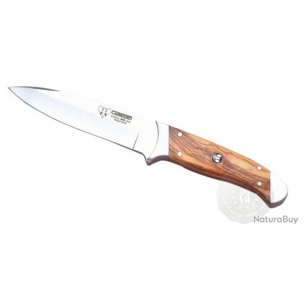 Couteau de chasse Cudeman manche bois d'olivier lame 12cm + tui cuir .